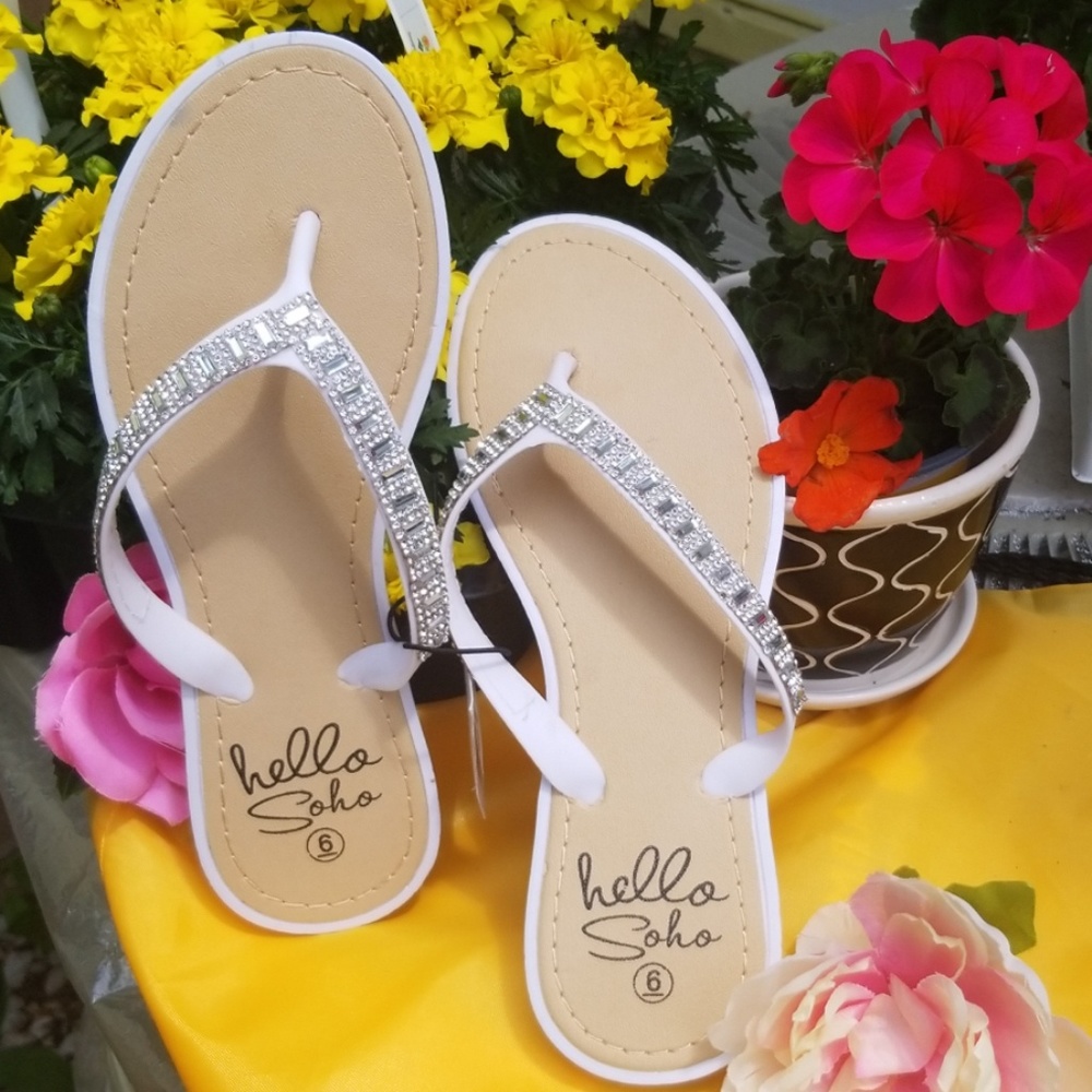 White Crystal Summer Sandals, Size 6